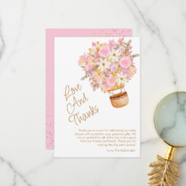 アップアップとピンクの遠くにフローラバルーンベビーシャワー サンキューカード