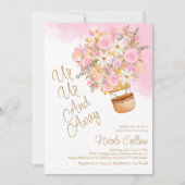 アップアップとピンクの遠くにフローラバルーンベビーシャワー 招待状 (正面)