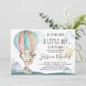 アップアップと動物遠くにマスク赤ちゃんシャワー招待状 招待状 (スタンド正面)