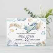 アップアップと水遠くに色の飛行機の誕生日パーティー 招待状 (スタンド正面)