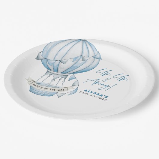 アップアップと熱遠くに気球の赤ちゃんシャワー ペーパープレート (アングル)