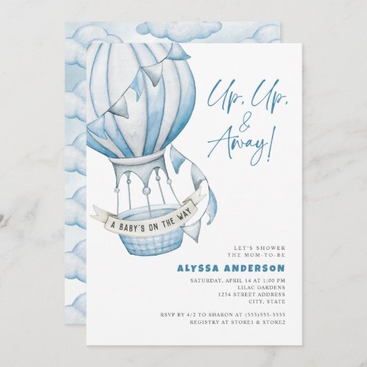 アップアップと熱遠くに気球の赤ちゃんシャワー 招待状 (正面/裏面)