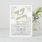 アップアップと熱遠くに気球の黄色の赤ちゃんシャワー 招待状 (スタンド正面)