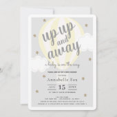 アップアップと熱遠くに気球の黄色の赤ちゃんシャワー 招待状 (正面)