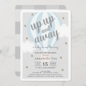 アップアップと熱遠くに気球ブルーベビーシャワー 招待状 (正面/裏面)