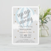 アップアップと熱遠くに気球ブルーベビーシャワー 招待状 (スタンド正面)