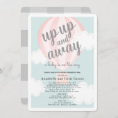 アップアップと遠くにピンクホットエアバルーンシャワー郵便 招待状 (正面/裏面)