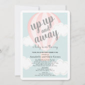 アップアップと遠くにピンクホットエアバルーンシャワー郵便 招待状 (正面)