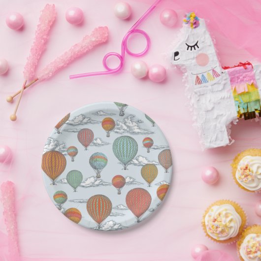 アップアップと遠くにヴィンテージ熱気球 ペーパープレート (パーティー)