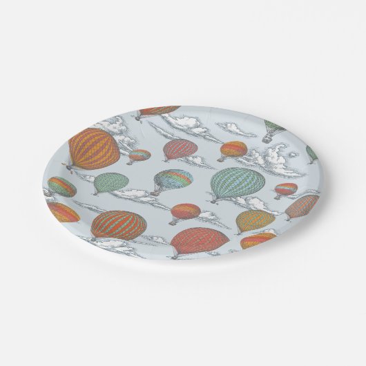 アップアップと遠くにヴィンテージ熱気球 ペーパープレート (アングル)