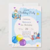 アップアップと遠くに飛行機1歳の誕生日パーティの招待状 招待状 (正面)