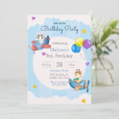 アップアップと遠くに飛行機3歳の誕生日パーティの招待状 招待状 (スタンド正面)