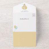 アップアップと黄色遠くにの熱気球の赤ちゃんシャワー オールインワン招待状 (外側)