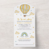 アップアップと黄色遠くにの熱気球の赤ちゃんシャワー オールインワン招待状 (内側)