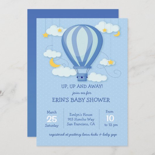 アップアップ熱気遠くに球ベビーシャワー招待状 招待状 (正面/裏面)