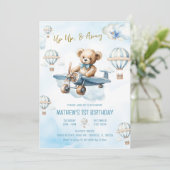 アップアップ&ベー遠くにムホットエアバルーン男の子1歳の誕生日 招待状 (スタンド正面)