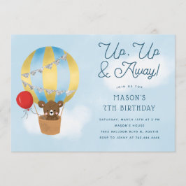 アップアンドブルー遠くにホットエアバルーン誕生日 招待状
