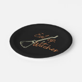 アップウィッチズブルームスティックブラックハローウィンパーティ ペーパープレート (アングル)