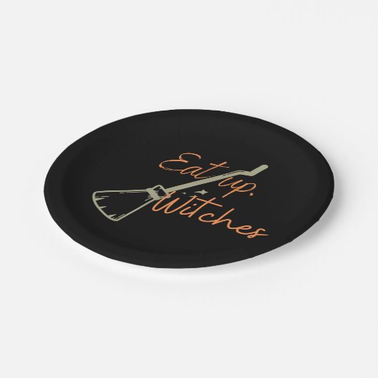 アップウィッチズブルームスティックブラックハローウィンパーティ ペーパープレート (アングル)