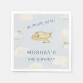 アップウォータ遠くにーカラー飛行機リス誕生日 スタンダードカクテルナプキン
