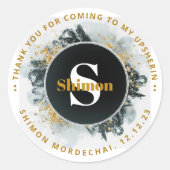 アップシェリンサンキューイニシャルBLKウォーター色グリッター ラウンドシール (正面)