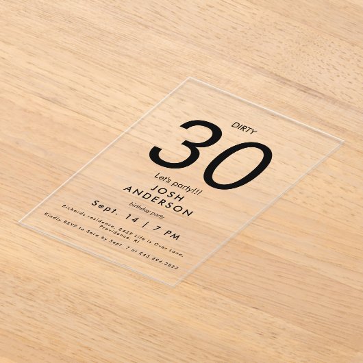 アップスケールダーティ30レッツパーティー誕生日 アクリル招待状 (レイダウン)
