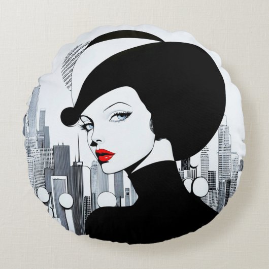 アップタウンエレガントガールニューヨークハイソサエティ ラウンドクッション (正面)