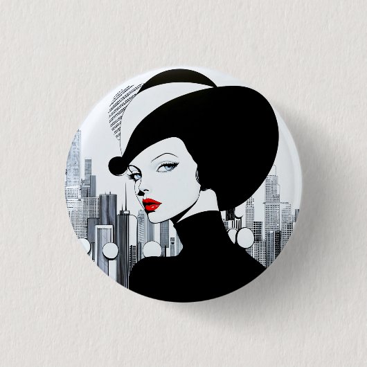 アップタウンエレガントガールニューヨークハイソサエティ 缶バッジ (正面)