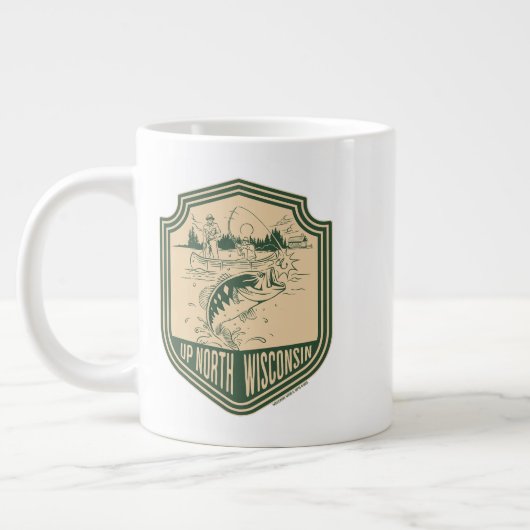 アップノースウィスコンシン魚釣りバッジ ジャンボコーヒーマグカップ (左)