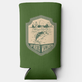 アップノースウィスコンシン魚釣りバッジ スリム缶クーラー