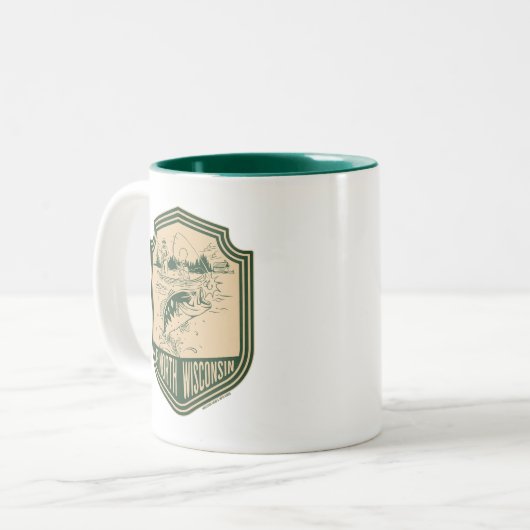 アップノースウィスコンシン魚釣りバッジ ツートーンマグカップ (正面左)