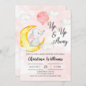 アップピ遠くにンクの水彩絵の具少女のベビーシャワー 招待状 (正面/裏面)