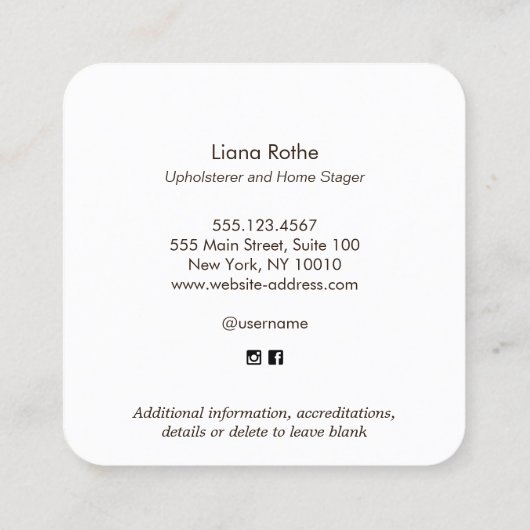 アップホルスターフローラインテリアデザイフランスのンチェア スクエア名刺 (裏面)