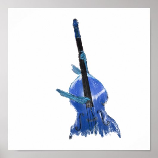 アップライトオーケストラアコースティックダブルバスブルーアート ポスター (正面)