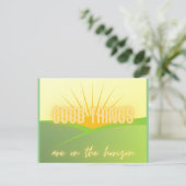 アップライトサンシャイングリーンイエロー感動的文字 ポストカード (スタンド正面)