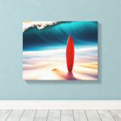 アップライトサーフボードビーチ砂 キャンバスプリント (インサイチュ (ウッドフロア))