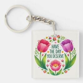 アップライトチューリップキーチェーン – 明るいフローラデザイン キーホルダー