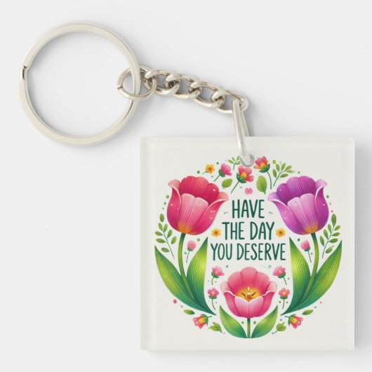 アップライトチューリップキーチェーン – 明るいフローラデザイン キーホルダー (正面)
