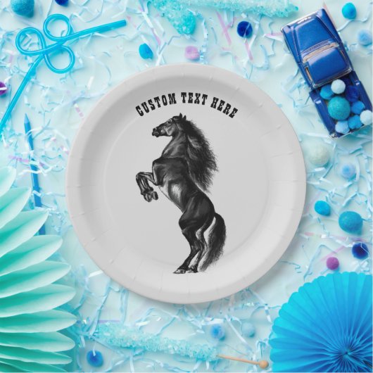 アップライトブラックワイルドホース紙プレートカスタム文字 ペーパープレート (パーティー)