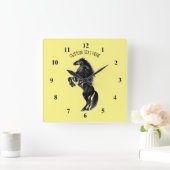 アップライトブラックワイルドホース-文字/色を追加 スクエア壁時計 (ホーム)