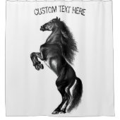 アップライトブラックワイルドホース – 白黒スケッチ シャワーカーテン (正面)