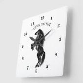 アップライトブラックワイルドホース – 白黒スケッチ スクエア壁時計 (傾斜)