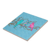 アップリケの鳥が枝に咲くスカイブルー数々の タイル (側面)