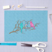 アップリケの鳥が枝に咲くスカイブルー数々の 薄葉紙 (クラフト)