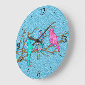 アップリケの鳥が枝に、スカイブルー数々のラージC ラージ壁時計 (傾斜)