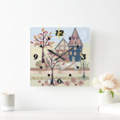 アップリケ、住宅、村の正方形の壁時計 スクエア壁時計 (ホーム)