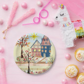 アップリケ、住宅、村、パッチワーク、キルティング、fl ペーパープレート (パーティー)