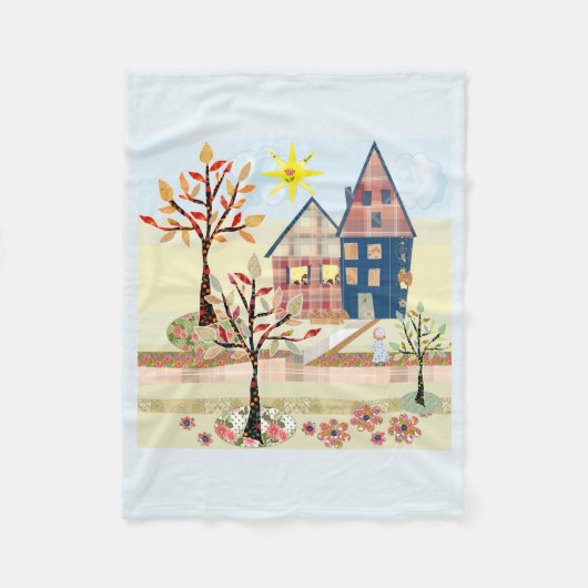 アップリケ、住宅、村 フリースブランケット (正面)