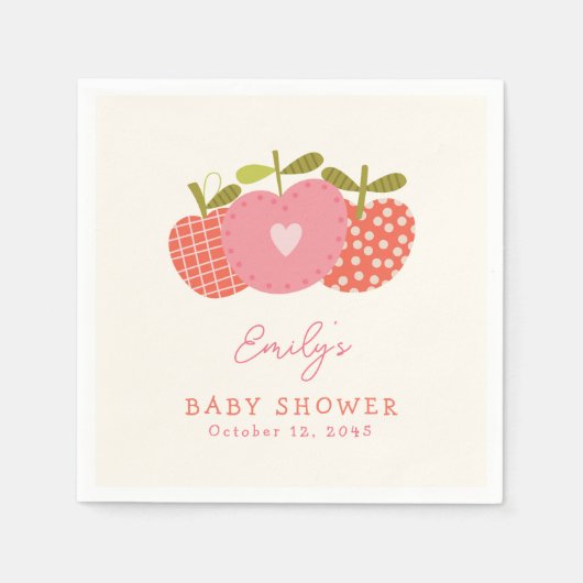 アップルお洒落テーマ秋ベビーシャワーピンクレッド スタンダードカクテルナプキン (正面)