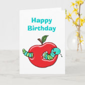 アップルと飢えた虫の誕生日 カード (黄色い花)